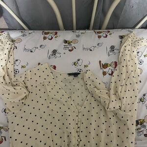 American Eagle Outfitters Cream Blouse with Black Dots
